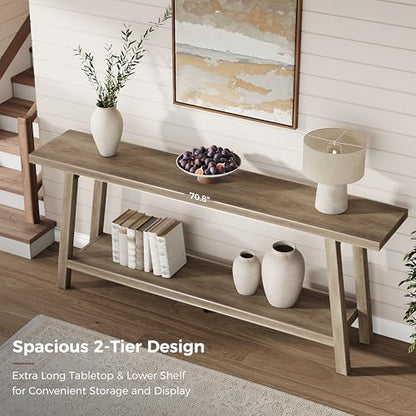 GarveeHome 70.87" Extra Long Console Table, Narrow Sofa Table Behind Couch, Rusitc Pear Entryway Table for Hallway Living Room Foyer, Farmhouse Accent Skinny Table, Rusitc Pear, 70.87" L x 14.02" W - color: Rustic Pear, size: 70.87"L x 14.02"W x 31.5"H