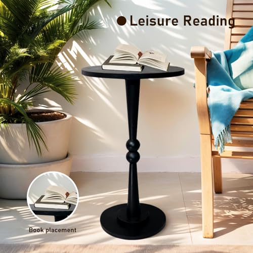 Small Side Table, Drink Table for Small Spaces, Modern Accent Table Martini Table with Solid Wood Leg, Round End Tables Living Room for Bedroom and Office (Black) - color: Black