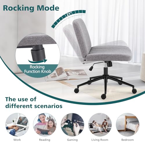 OLIXIS Criss Cross Chair with Wheels, Vanity Chair, Home Office Desk | Wide Seat Armless, Comfy Fabric, Height Adjustable Swivel Rolling, Home Computer Task Seating for Bedroom Study, Grey Fabric - color: Grey Fabric