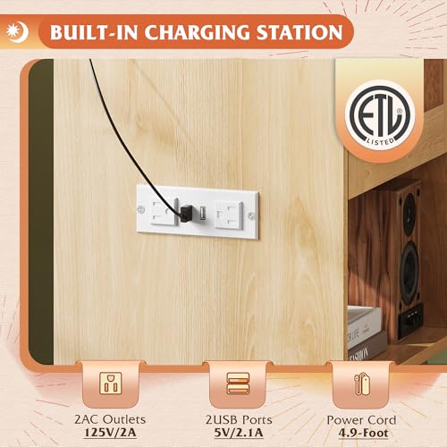 WLIVE Rattan Nightstands Set of 2 with Charging Station, Boho Nightstand, Wood Side Table, Small End Table with Drawers for Bedroom, Natural Oak - color: Natural Oak+1 Drawers+2pcs, style: Bohemian