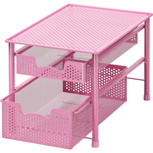 Simple Houseware Stackable 2 Tier Sliding Basket Organizer Drawer, Pink - color: Pink, size: 2-Tier