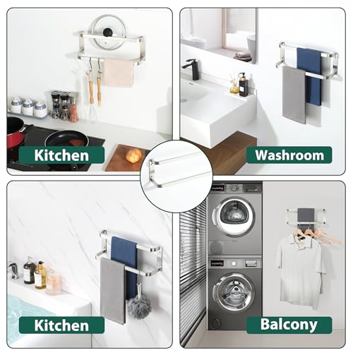 Mooche Towel Racks for Bathroom, Double Towel Bars Brushed | 16.3 Inch, SUS304 Stainless Steel Rustproof, Wall Mount with Screw Included, for Bathroom Laundry Room Hotel - size: 16.3 inch(2 tier-Brushed)