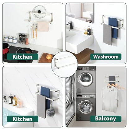 Mooche Towel Racks for Bathroom, Double Towel Bars Brushed | 16.3 Inch, SUS304 Stainless Steel Rustproof, Wall Mount with Screw Included, for Bathroom Laundry Room Hotel - size: 16.3 inch(2 tier-Brushed)