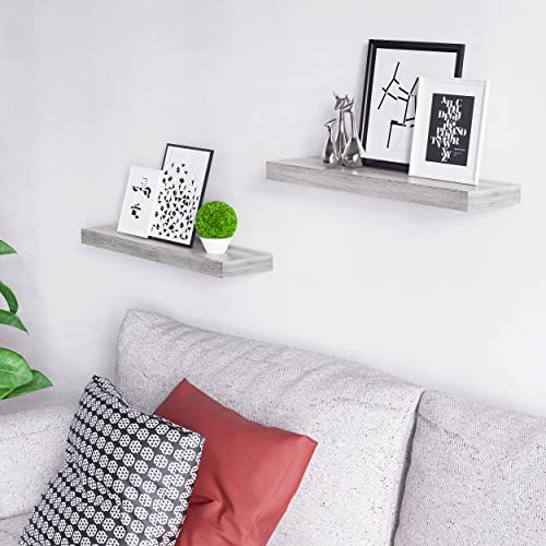 Ballucci Floating Shelves, 24" Wood Wall Shelf Set of 2, with Invisible Brackets for Bathroom, Living Room, Bedroom, Kitchen, Nursery, 6" Deep, Rustic Gray - color: Grey, size: 23.6 in (1.5)