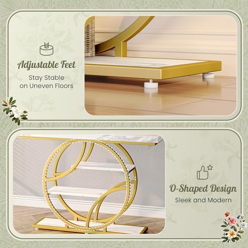 Huuger 47.2 Inch Entryway Table with Marble Top, Modern Console Sofa Table, Accent Table with Shelves, for Entry, Hallway, Entrance, Foyer, O-Shaped Metal Frame, White Marble & Gold - color: Marble Gold, size: 11.8"D x 47.2"W x 33.5"H