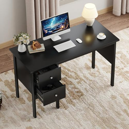 BHG Computer Desk with Drawers,Modern White Home Office Desk with Storage Filing Cabinet, Vanity Desk Makeup Dressing Table for Bedroom,Small Writing Table PC Desks for Study (Black, 43.3") - color: Black