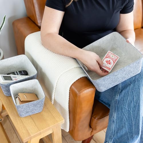 Three by Three Seattle Tapered Felt Storage Bins 2-Pack 9x9 Charcoal/Cream | Recycled felt tapered bins; soft non-scratch; 5"x5" fits most drawers; organize desk, office, bathroom, bedroom & entryway - color: Charcoal/Cream