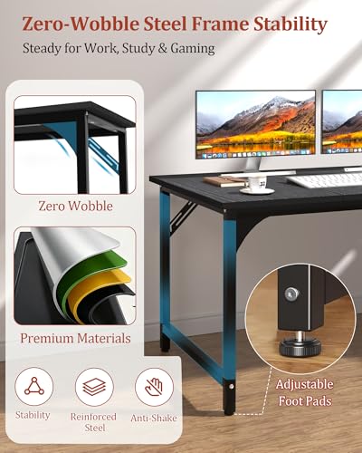 Computer Desk, 47.2" Office Desk, Extra Wide 23.62” Deep Desktop, 0.59” Thick Heavy-Duty Home Office Desks, Office Table with Steel Frame, Modern Wood PC Desk for Bedroom Study Writing Gaming Work