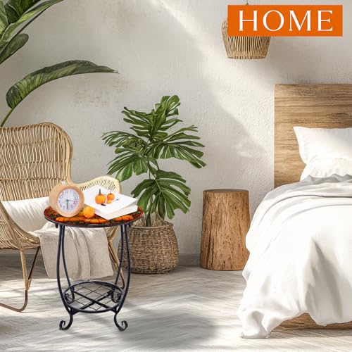 Cinnvoice Outdoor Side Table Round Small Mosaic Patio Accent Indoor End Plant Coffee Tea Table for Yard Patio Porch Garden Living Room, Bedroom(Pumpkin Style,14 Inch) - size: 14 Inch, style: Pumpkin Style