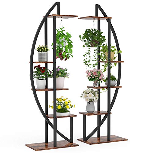 Tribesigns 5-Tier Plant Stand Pack of 2, Multi-Purpose Curved Display Shelf Bonsai Flower Plant Stand Rack for Indoor Garden, or Balcony, Home Use (Vintage)