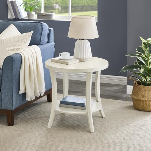 Roundhill Furniture Perth Contemporary Round End Table with Shelf - color: Ivory