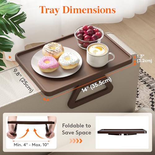 Lifewit Plastic Rotating Couch Armrest Table, Adjustable Sofa Arm Clip Holder Tray for Snack/Fast Food/Fruit/Drink, Large Foldable Stable Sofa Table with Reinforced Clamp, Brown - color: Brown