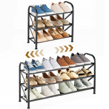 3-Tier Expandable Shoe Rack for Closet，Adjustable Shoe Rack，Black Metal Free Standing Shoe Rack for Entryway Closet Doorway - color: 3 Layers and 2 Tubes