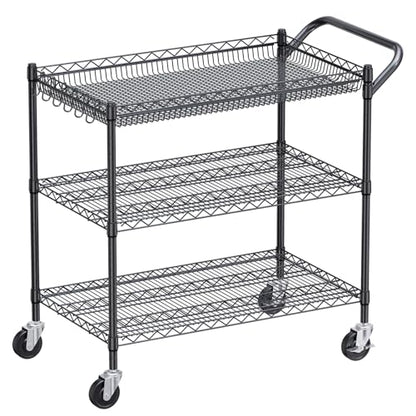 WDT 1350Lbs Capacity Heavy Duty Rolling Utility Cart, NSF Rolling Carts with Wheels,Commercial Grade Metal Cart with Handle Bar & Shelf Liner,Trolley Serving Cart for Restaurant,Kitchen,Black - color: Black 3 Tier Large
