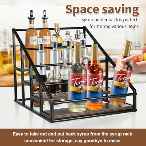 Coffee Syrup Organizer Rack, Liquor Bottle Display Shelf, Spice Racks, 4-Tier 16 Syrup Bottles Holder Stand for Coffee Bar Kitchen Small Wine Rack for Bar Family Storage for Syrup Wine Dressing - size: 4 Tier 16 Bottle Syrup Rack - 1 Pack
