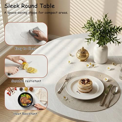 27.6" Marble Round Tulip Table, Mid-Century Modern Style Dining Table with Gold Pedestal Base for 2-4 People, Featuring A Marble Tabletop for Kitchen, Dining Room, Cafe (Grayish White) - color: Grayish White#gold