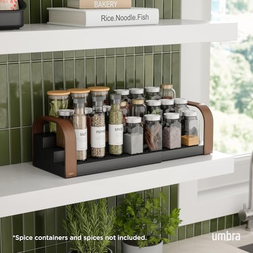 Umbra Bellwood Three-Tier Spice Shelf, Expandable Design Made of Durable Plastic and Wood, Black/Walnut - color: Black/Walnut