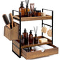 2-Tier Bathroom Counter Organizer, Acacia Wood Vanity Shelf with Drawer | Pre-Drilled Holes, Skincare & Makeup Countertop Organizer and storage, Acacia Dark Brown - color: Acacia wood-Dark Brown