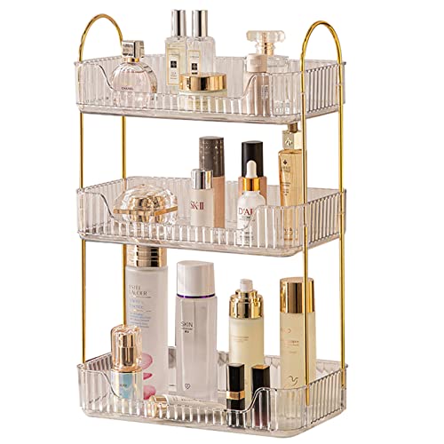 shuang qing Bathroom Counter Organizer Countertop Storage, Cosmetics Skincare Shelf, Makeup Organizer Perfume for Dresser Vanity Tray, Spice Rack for Kitchen(3 Tier-Clear) - color: Lvory White, size: Standard-3 Tier