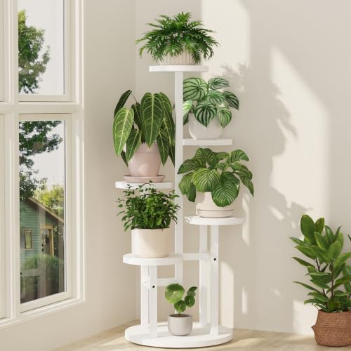 iDavosic.ly 5 Tier Plant Stand Indoor, Tiered Corner Wood Multiple Flower Holder Shelf, Tall Orchid Display Rack for Living Room Bedroom, White - color: Pine White, size: 5 Tiers