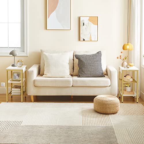 HOOBRO Side Tables Set of 2 with Charging Station and USB Port, Small End Tables for Small Space, 3-Tier Nightstands with Adjustable Shelf, for Living Room, Bedroom, White and Gold DW112BZP201G1 - color: White + Gold