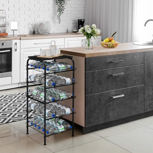 Vrisa 5 Tier Water Bottle Storage Rack Vertical Freestanding Bottled Water Organizer Large Capacity Beverage Drink Soda Can Holder Stand for Kitchen Pantry Home Party Food Storage, Black - size: 5-Tier