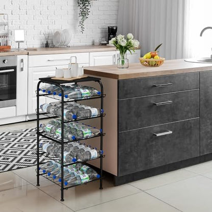 Vrisa 5 Tier Water Bottle Storage Rack Vertical Freestanding Bottled Water Organizer Large Capacity Beverage Drink Soda Can Holder Stand for Kitchen Pantry Home Party Food Storage, Black - size: 5-Tier