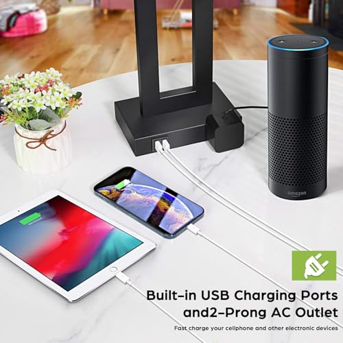 Set of 2 Touch Control Table Lamp with 2 USB Ports, 3-Way Dimmable Modern Nightstand Lamp Sets Bedside Touch Desk Lamp with Fabric Cream Shade For Bedroom Table Living Room Reading, Included Bulbs | 3 Way Dimmable, Touch Control, Fabric Cream Shade, E26 B