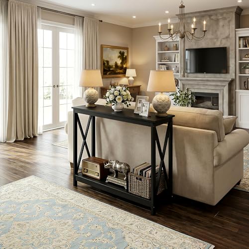 ZENY Console Table, Entryway Table, Narrow Sofa Table with 2-Tier Shelves, Entrance Table for Living Room, Entryway, Hallway, Foyer (Black, 11.8" D x 39.4" W x 31.6" H) - color: Black, size: 39.4"W