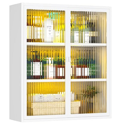 3-Tier Bathroom Wall Cabinet with 2 LED Light | Metal Medicine Cabinet with Glass Doors, Laundry Room Cabinets Storage, Black Over Toilet Modern Storage Cabinet for Bathroom - style: Full Glass Door White