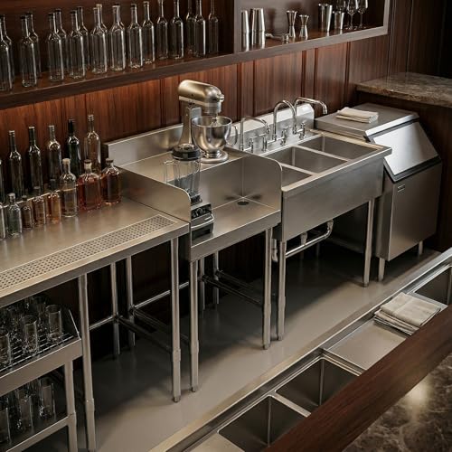 Commercial Underbar Blender Station 18.5 in. x 18 in. x 30 in. Stainless Steel Flat Top with Side Splashes NSF, Bar Prep Station with Grommet Hole for Blender Cords - size: 18 in. x 18 in.