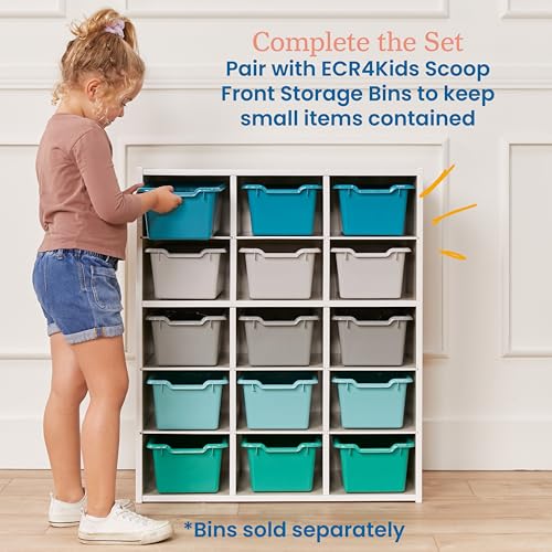 ECR4Kids Streamline 15 Cubby Tray Storage Cabinet, 5x3, Classroom Furniture, White Wash - color: White