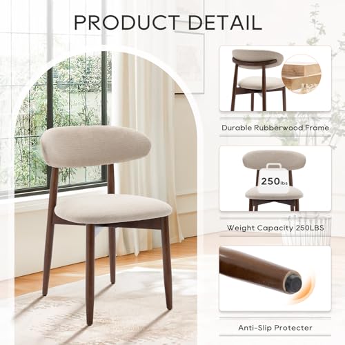 COLAMY Wooden Dining Chairs Set of 2, Modern Fabric Upholstered Kitchen Side Chairs, Farmhouse Dining Room Chair with Foot Pegs, Beige - color: Beige, size: Set of 2