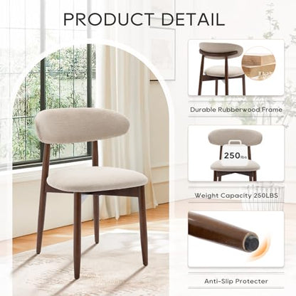 COLAMY Wooden Dining Chairs Set of 2, Modern Fabric Upholstered Kitchen Side Chairs, Farmhouse Dining Room Chair with Foot Pegs, Beige - color: Beige, size: Set of 2