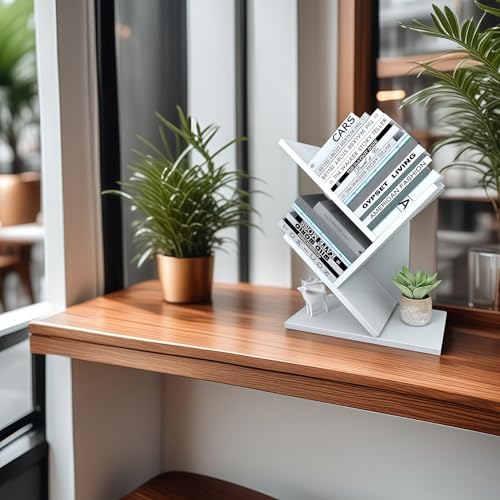 Godferyxin Small Bookshelf, 3-Tier Wood Tree Bookshelf with Office,White | Mini Bookcase for Bedroom,Office,Nightstand,Desktop – Small Bookcase Gift - color: White-3t, size: 3-Tier