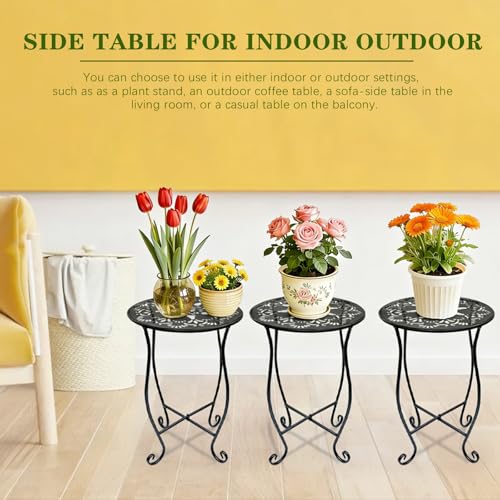 Arbuxzuy 3-Pack 17" Tall Round Metal Outdoor Side Tables,Flower Pot Stand | 17" tall decorative flower pot stands,Rustproof potted holder,120 lbs load capacity, indoor/outdoor use - size: 3pcs