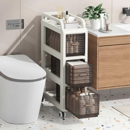 Bathroom Storage with Drawers, 7.87" Wide Slim Storage Cabinet with Wheels for Small Spaces, Narraw Cart for Kitchen Office Bedroom Dinning Room Under Desk, 26" Tall - size: 20x41x65 cm