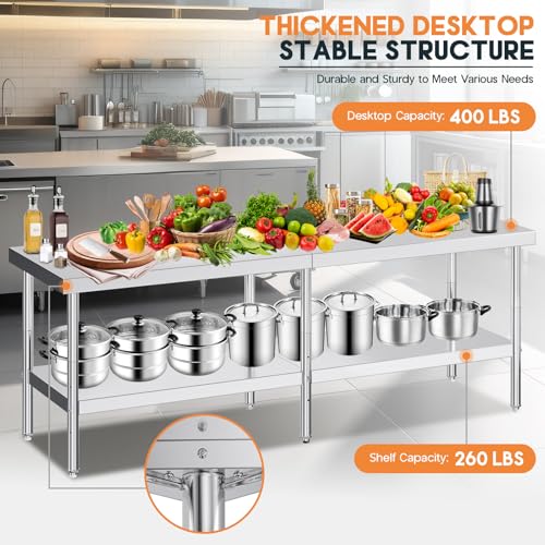 Jocisland 30" x 96" Stainless Steel Table for Prep & Work, Food-Grade Stainless Steel Adjustable Under Shelf and Feet, for Commercial Kitchen, Restaurant, Hotel and Garage - size: 30x96 in, style: Table