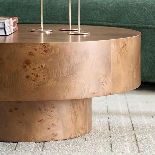 31.49'' Round Coffee Table Modern Wood Coffee Table for Living Room, Contemporary Circle Drum Pedestal Style, Burl Wood Veneer, Easy Assembly, Walnut - color: Ø31.49''-burl Wood