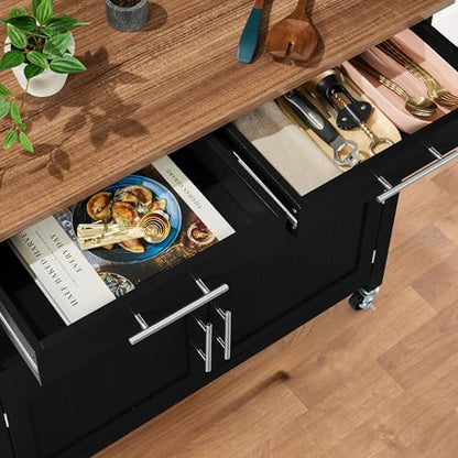 Best Choice Products 36in Large Rolling Kitchen Island Cart, 2-Door Cabinet, 2 Drawers, Pull-Out Shelf, Power Outlet, Hooks, & Swivel Lockable Wheels - Black - style: Black