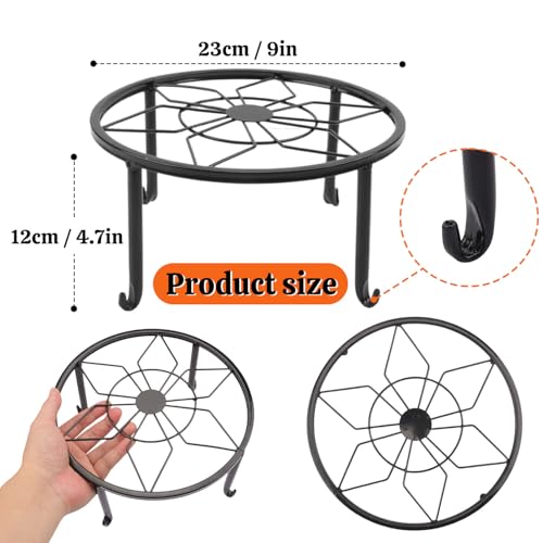 4 Pack 9 Inch Black Metal Plant Stand, Heavy Duty Outdoor & Indoor Plant Stands, Rustproof Wrought Iron Pot Stand for Garden, Patio, Balcony.