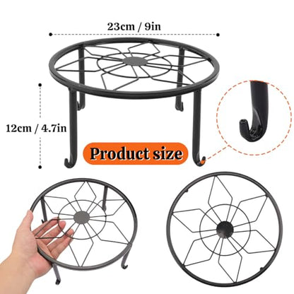 4 Pack 9 Inch Black Metal Plant Stand, Heavy Duty Outdoor & Indoor Plant Stands, Rustproof Wrought Iron Pot Stand for Garden, Patio, Balcony.