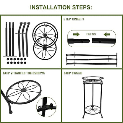 2 Pack Tall Plant Stand Indoor Outdoor, 20.3" 2 Tier Metal Plant Stand with Flower Pot Holder, Plant Rack Display Shelf for Home Garden, Patio & Balcony Decor