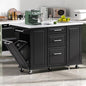 Kitchen Island with Trash Can Storage Cabinet and Faux Marble Top | Black, 50.7" Rolling Kitchen Cart on Wheels with Drop Leaf, Spice Rack, Towel Rack and Adjustable Shelf for Dining Room - color: Black