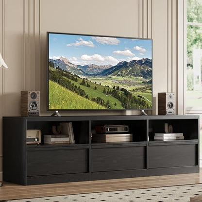 Modern TV Stand with Storage for TVs Up to 85", 70 inch Media Console with Drawer & Open Shelves, Mid Century Entertainment Center for Living Room, Black - color: Black