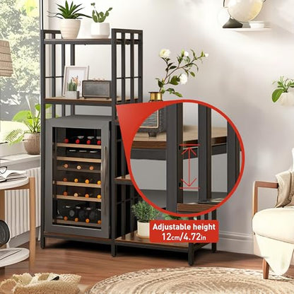 Mini Fridge Stand with Storage,6-Tier Adjustable Bakers Rack with Power Outlet, Mini Fridge Cabinet Shelf, Utility Microwave Stand for Kitchen Living Room Office Dorm