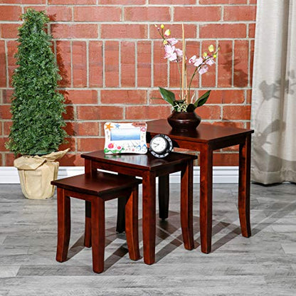 DTY Indoor Living 3-Piece Nesting Tables - Wooden Table Set of 3 for Living Room - Stackable Tables with Sleek Cherry Finish for Stylish and Space-Saving Home Furniture - color: Avon Design/Cherry Finish