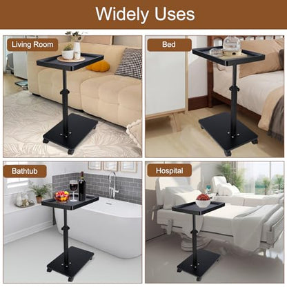 Narrow C Shaped End Tables Living Room, 360° Swivel Adjustable Height Small Side Table, Modern Side Table for Couch Bedroom (Back) - color: Black