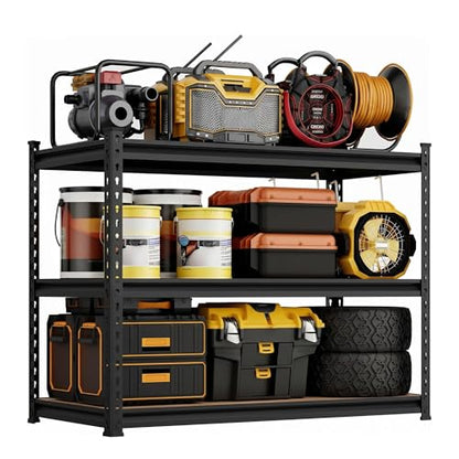 3-Tier Storage Shelving Unit, 60" W x 24" D x 36" H, Carbon Steel Utility Shelves, 1500 lbs Load Capacity, Adjustable Metal Freestanding Garage Shelf for Pantry, Basement, Warehouse, Heavy Duty