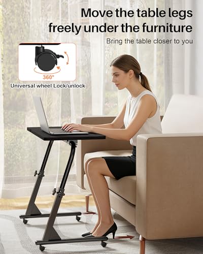 TV Tray Table, Mobile TV Dinner Trays for Eating on Couch, Folding Side Desk with Wheels, Tilt & Height Adjustable Snack Table Laptop Desk for Sofa Living Room Bedroom & Office (Black) - color: Black